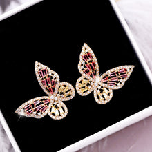 Load image into Gallery viewer, Jewelblings Vivid Opens Baguette Cut CZ Pink Butterfly Stud Earrings
