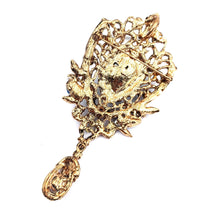 Load image into Gallery viewer, Jewelblings Amazing Gold Tone Green Pear Rhinestone Domed Floral Drop Brooch Pin Victorian Vintage Costume Women Dress Gown Mother Jewelry
