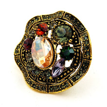Load image into Gallery viewer, Jewelblings Antique Wave Round Shaped Multi Colored Stones Brooch Gold Tone Beaded Art Deco Color Stones Round Pin Women Suit Exotic Jewelry
