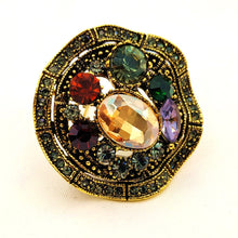 Load image into Gallery viewer, Jewelblings Antique Wave Round Shaped Multi Colored Stones Brooch Gold Tone Beaded Art Deco Color Stones Round Pin Women Suit Exotic Jewelry
