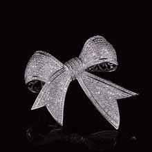 Load image into Gallery viewer, Jewelblings Shiny Full Micro Pave Clear CZ Victorian Ribbon Bow Brooch Antique Bowtie Pins Edwardian Jewelry for Women Suit Coat Scarf Shawl
