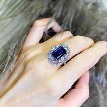Load image into Gallery viewer, Brilliant Colorless &amp;Blue Cubic Zircon Square Flower Statement Rings for Women Fashion
