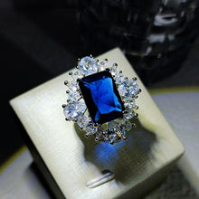 Load image into Gallery viewer, Brilliant Colorless &amp;Blue Cubic Zircon Square Flower Statement Rings for Women Fashion
