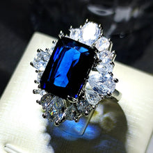Load image into Gallery viewer, Brilliant Colorless &amp;Blue Cubic Zircon Square Flower Statement Rings for Women Fashion
