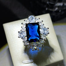 Load image into Gallery viewer, Brilliant Colorless &amp;Blue Cubic Zircon Square Flower Statement Rings for Women Fashion
