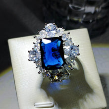 Load image into Gallery viewer, Brilliant Colorless &amp;Blue Cubic Zircon Square Flower Statement Rings for Women Fashion
