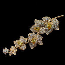 Load image into Gallery viewer, Jewelblings Charming Elegant Vine Plant Branch Yellow Flowers Brooch Gold Tone Micro Pave and Pear Shaped CZ Floral Vane Pin Bridal Jewelry
