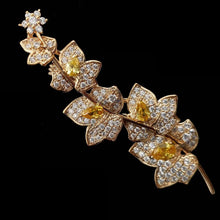Load image into Gallery viewer, Jewelblings Charming Elegant Vine Plant Branch Yellow Flowers Brooch Gold Tone Micro Pave and Pear Shaped CZ Floral Vane Pin Bridal Jewelry
