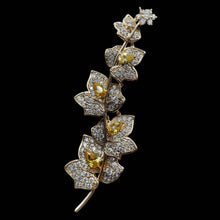Load image into Gallery viewer, Jewelblings Charming Elegant Vine Plant Branch Yellow Flowers Brooch Gold Tone Micro Pave and Pear Shaped CZ Floral Vane Pin Bridal Jewelry
