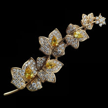 Load image into Gallery viewer, Jewelblings Charming Elegant Vine Plant Branch Yellow Flowers Brooch Gold Tone Micro Pave and Pear Shaped CZ Floral Vane Pin Bridal Jewelry
