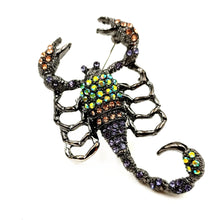 Load image into Gallery viewer, Jewelblings Dangerous Vintage AB Accent Colored Crystal Scorpion Brooches Pins Fancy Body Unisex Jewelry for Witch Halloween Costume Gift

