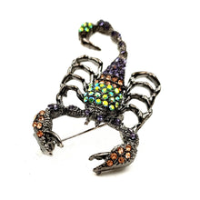 Load image into Gallery viewer, Jewelblings Dangerous Vintage AB Accent Colored Crystal Scorpion Brooches Pins Fancy Body Unisex Jewelry for Witch Halloween Costume Gift

