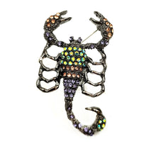 Load image into Gallery viewer, Jewelblings Dangerous Vintage AB Accent Colored Crystal Scorpion Brooches Pins Fancy Body Unisex Jewelry for Witch Halloween Costume Gift
