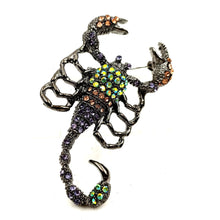 Load image into Gallery viewer, Jewelblings Dangerous Vintage AB Accent Colored Crystal Scorpion Brooches Pins Fancy Body Unisex Jewelry for Witch Halloween Costume Gift
