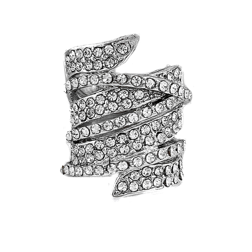 Delicate CZ Pave Set Wide Layer Leaves Stackable Ring Eternity Wrap for Women Fashion Costume Cocktail Dinner