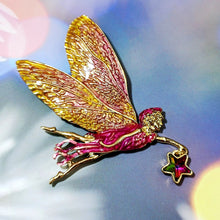 Load image into Gallery viewer, Jewelblings Delightful Gold Tone Pink Enamel Fairy Brooch with Star Vintage Birthday Church Formal Jewelry for Women Ladies Mother Grandmom
