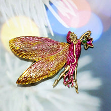 Load image into Gallery viewer, Jewelblings Delightful Gold Tone Pink Enamel Fairy Brooch with Star Vintage Birthday Church Formal Jewelry for Women Ladies Mother Grandmom
