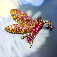 Load image into Gallery viewer, Jewelblings Delightful Gold Tone Pink Enamel Fairy Brooch with Star Vintage Birthday Church Formal Jewelry for Women Ladies Mother Grandmom
