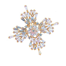 Load image into Gallery viewer, Jewelblings Designer Gold Tone Baguette Cut Clear CZ Cross Shaped Broaches Pins Church Mother&#39;s Day Christmas Anniversary Gift Accessory
