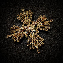 Load image into Gallery viewer, Jewelblings Designer Gold Tone Baguette Cut Clear CZ Cross Shaped Broaches Pins Church Mother&#39;s Day Christmas Anniversary Gift Accessory
