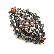 Load image into Gallery viewer, Jewelblings Edwardian Vintage Imitated Pearls Cluster Art Deco Ribbon Oval Brooch Enamel Pin Costume Jewelry for Hat Clothes Coats Sweater
