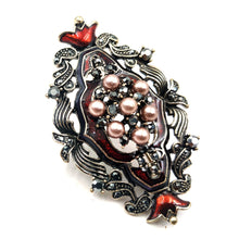 Load image into Gallery viewer, Jewelblings Edwardian Vintage Imitated Pearls Cluster Art Deco Ribbon Oval Brooch Enamel Pin Costume Jewelry for Hat Clothes Coats Sweater
