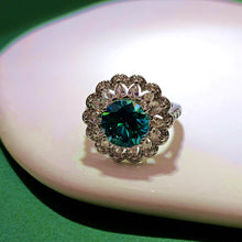 Load image into Gallery viewer, Jewelblings Elegant Silver Tone Double Halo Turquoise Green Round Stone Adjustable Rings Cubic Zirconia Wedding Anniversary DancingJewelry
