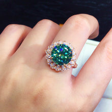 Load image into Gallery viewer, Jewelblings Elegant Silver Tone Double Halo Turquoise Green Round Stone Adjustable Rings Cubic Zirconia Wedding Anniversary DancingJewelry
