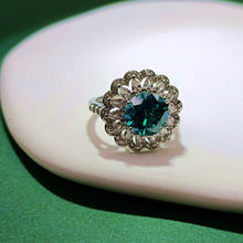 Load image into Gallery viewer, Jewelblings Elegant Silver Tone Double Halo Turquoise Green Round Stone Adjustable Rings Cubic Zirconia Wedding Anniversary DancingJewelry
