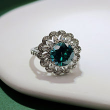 Load image into Gallery viewer, Jewelblings Elegant Silver Tone Double Halo Turquoise Green Round Stone Adjustable Rings Cubic Zirconia Wedding Anniversary DancingJewelry
