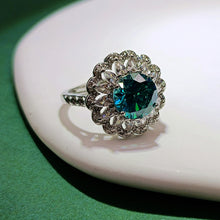 Load image into Gallery viewer, Jewelblings Elegant Silver Tone Double Halo Turquoise Green Round Stone Adjustable Rings Cubic Zirconia Wedding Anniversary DancingJewelry
