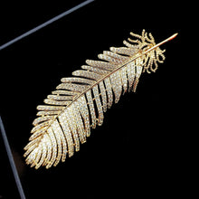 Load image into Gallery viewer, Jewelblings Fabulous Gold Tone Full Micro Pave CZ Fern Leaf Brooches and Pins Shiny Plant Jewelry for Hats Caps Scarf Shawl Business Suit
