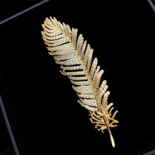 Load image into Gallery viewer, Jewelblings Fabulous Gold Tone Full Micro Pave CZ Fern Leaf Brooches and Pins Shiny Plant Jewelry for Hats Caps Scarf Shawl Business Suit
