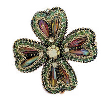 Load image into Gallery viewer, Jewelblings Fabulous Vintage Golden Chain Accent Purple 4 Petal Flower Broach Pin for Women Costume Suit Outfit Shawl Scarf CoatAccessory
