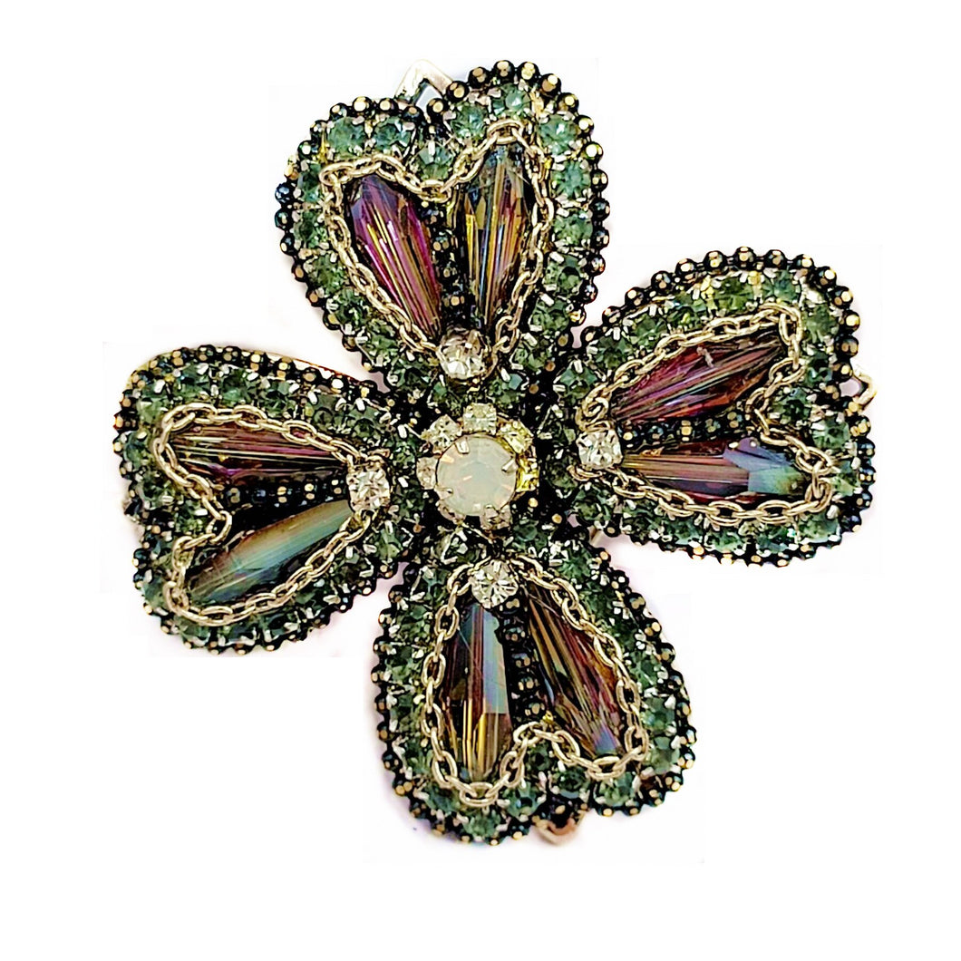 Jewelblings Fabulous Vintage Golden Chain Accent Purple 4 Petal Flower Broach Pin for Women Costume Suit Outfit Shawl Scarf CoatAccessory