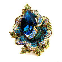Load image into Gallery viewer, Jewelblings Fancy Style AB Accent Crystal Large Rhinestone Blue Rose Brooches and Pins for Women Prom Ball Gala Dress Party Luxury Accessory
