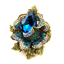 Load image into Gallery viewer, Jewelblings Fancy Style AB Accent Crystal Large Rhinestone Blue Rose Brooches and Pins for Women Prom Ball Gala Dress Party Luxury Accessory
