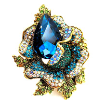 Load image into Gallery viewer, Jewelblings Fancy Style AB Accent Crystal Large Rhinestone Blue Rose Brooches and Pins for Women Prom Ball Gala Dress Party Luxury Accessory
