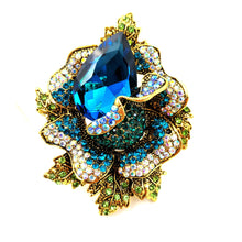 Load image into Gallery viewer, Jewelblings Fancy Style AB Accent Crystal Large Rhinestone Blue Rose Brooches and Pins for Women Prom Ball Gala Dress Party Luxury Accessory
