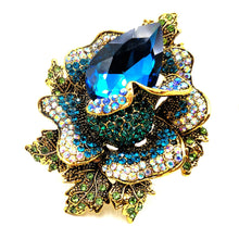 Load image into Gallery viewer, Jewelblings Fancy Style AB Accent Crystal Large Rhinestone Blue Rose Brooches and Pins for Women Prom Ball Gala Dress Party Luxury Accessory
