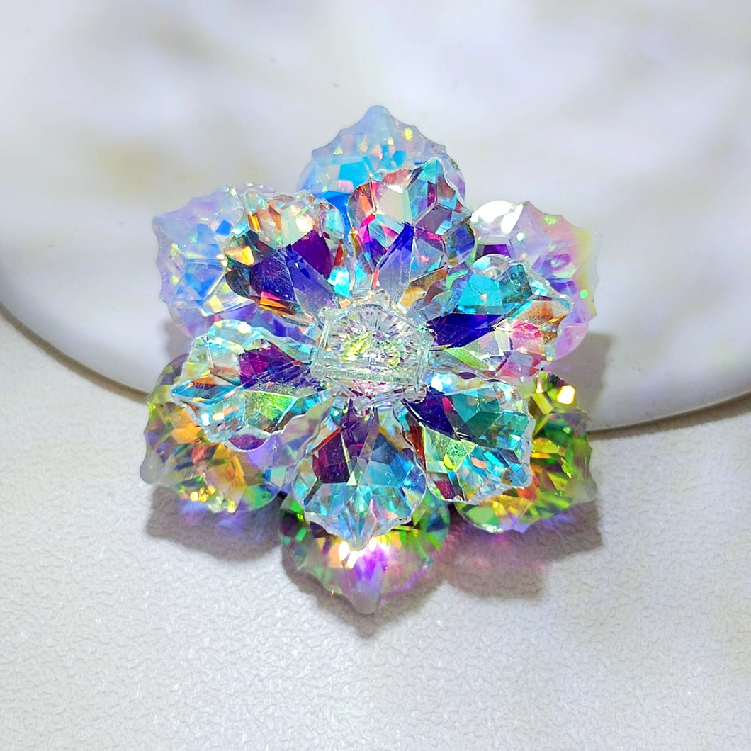 Jewelblings Fantastic Double Tiered Aurora Borealis Rhinestone Vitrail Floral Pin Broach