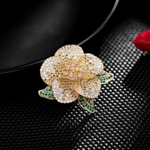 Load image into Gallery viewer, Jewelblings Fantastic Full Pave CZ Yellow Golden Camellia Broach Pin Teacher Gift Easter Christmas Church Gala Graduation Valentine Jewelry
