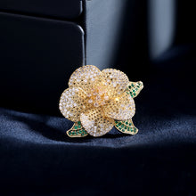 Load image into Gallery viewer, Jewelblings Fantastic Full Pave CZ Yellow Golden Camellia Broach Pin Teacher Gift Easter Christmas Church Gala Graduation Valentine Jewelry
