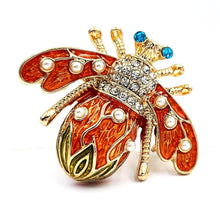Load image into Gallery viewer, Jewelblings Fantastic Vintage Leaf Dec Red Enamel Bee Pin Brooch Designer Insect Coats Jeans Clothes Bags Backpacks Hats Caps Shawl Jewelry
