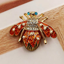 Load image into Gallery viewer, Jewelblings Fantastic Vintage Leaf Dec Red Enamel Bee Pin Brooch Designer Insect Coats Jeans Clothes Bags Backpacks Hats Caps Shawl Jewelry
