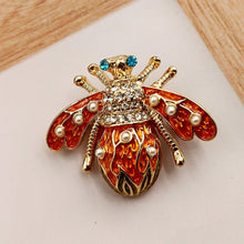Load image into Gallery viewer, Jewelblings Fantastic Vintage Leaf Dec Red Enamel Bee Pin Brooch Designer Insect Coats Jeans Clothes Bags Backpacks Hats Caps Shawl Jewelry
