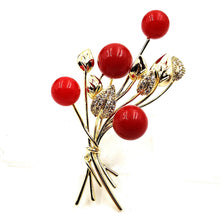 Load image into Gallery viewer, Jewelblings Fantastic Golden Leaf and Red Flower Ball Brooch Floral Bunch Pin for Women Cloth Bag Backpack Hat Caps Scarf Shawl Suit Jewelry
