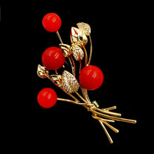 Load image into Gallery viewer, Jewelblings Fantastic Golden Leaf and Red Flower Ball Brooch Floral Bunch Pin for Women Cloth Bag Backpack Hat Caps Scarf Shawl Suit Jewelry
