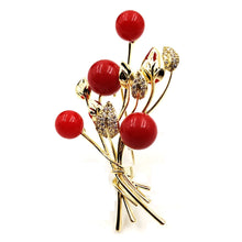 Load image into Gallery viewer, Jewelblings Fantastic Golden Leaf and Red Flower Ball Brooch Floral Bunch Pin for Women Cloth Bag Backpack Hat Caps Scarf Shawl Suit Jewelry
