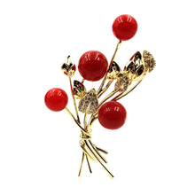 Load image into Gallery viewer, Jewelblings Fantastic Golden Leaf and Red Flower Ball Brooch Floral Bunch Pin for Women Cloth Bag Backpack Hat Caps Scarf Shawl Suit Jewelry
